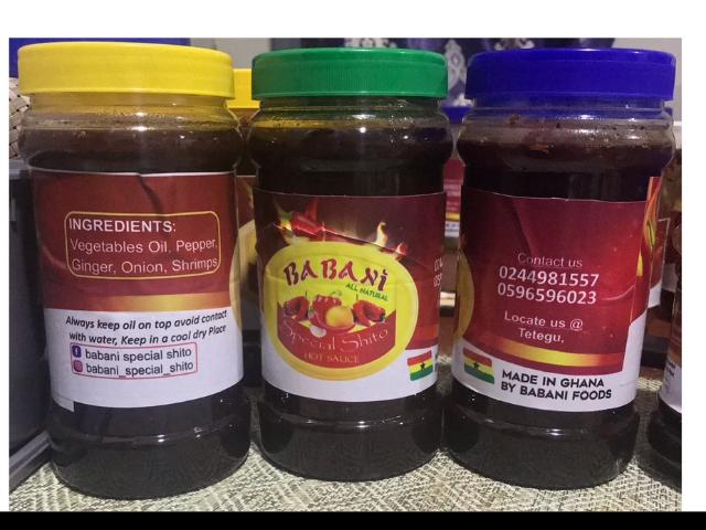 Babani special shito taste it love it , we have 100ghc . 50ghc . 30ghc 