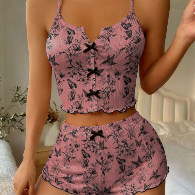 Pink Floral Cami and Shorts Set