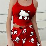 Hello Kitty Red Ribbed Cami & Pajama Pants Set